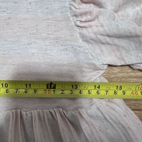 Free People Pastel Pink Babydoll Cropped Top Size XS Flutter Sleeve Striped - Picture 3 of 6